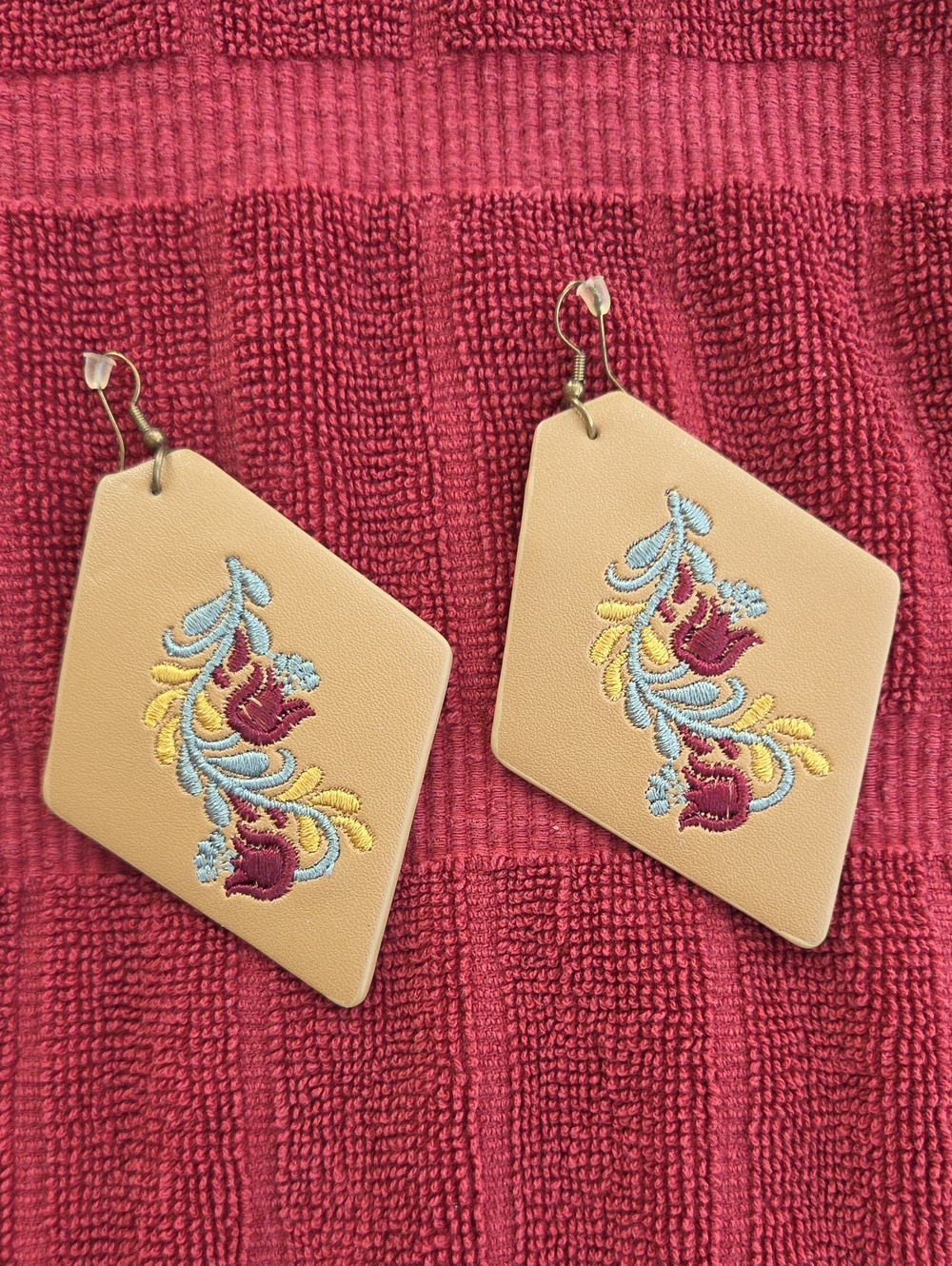 Plunder Design Embroidered Leather Look Earrings